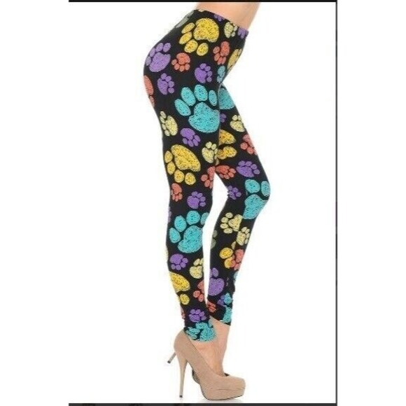 Plus Size Women Brown & Black Dog Paw Print Full Length Leggings - Picture 2 of 5